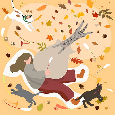 Autumn art branding cat design graphic design icon illustration logo picture ui vector イラスト