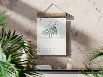 Calendar Poster on Wooden Hanger with Hooks Mockup PSD annual branding calendar daily date hanging leaf mockup note page sheet wall