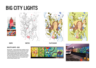 Portfolio page 9, Big City Lights big city lights illustration painting public mural sketch