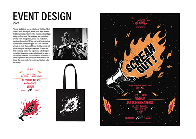 Portfolio page 7, event design branding design event design grunge logo mockup scream out