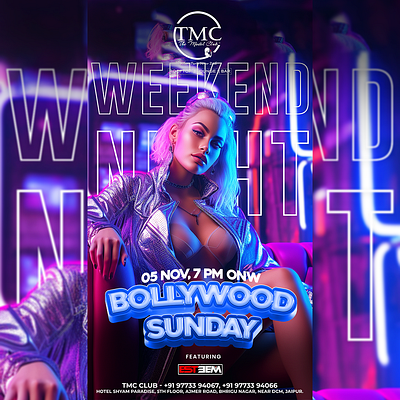 bollywood sunday club night party flyer neonflyer