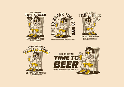 Time to break time to beer adipra std beer character beer mascot retro art retro logo time to beer time to break vintage art vintage logo