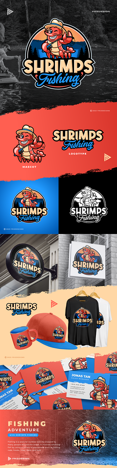 Shrimps Fishing adventure branding cartoon fishing logo mascot outdoor shrimp