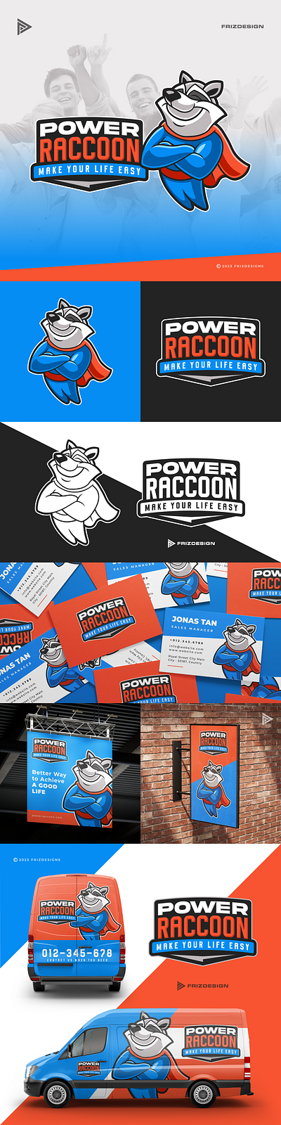 Power Raccoon animal cartoon hero mascot raccoon