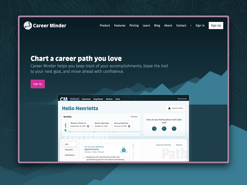 Career Minder Marketing Website front end development visual design web design