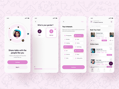 Restaurant Dating App UI Design app design dating app dating ui design gender screen home screen interest screen ios app design main screen onboarding screen ui ui design ux design