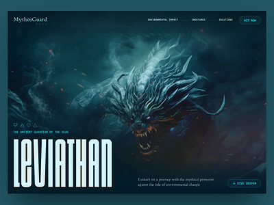 Mythical creatures Leviathan story animation bold text dark theme game leviathan mythical creature ocean story tail web design