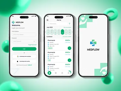 MedFlow App UI Design app design design home screen ios app design job app login screen main screen pharmacist app splash screen ui ui design ux design