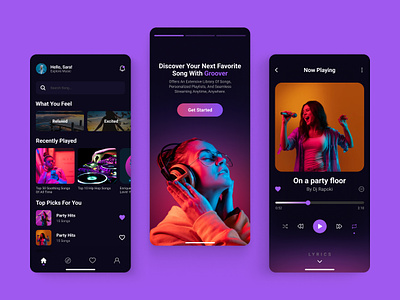 Music App Groover UI android ui design app ui design ios ui modern app modern ui music app ui design ui ux design user interface design