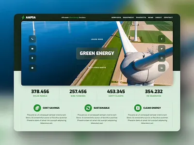 Ampsa - Green Energy Webflow Website Template energy green energy renewable energy solar panels solar power sustainable energy template webdesign webflow website wind power wind turbines