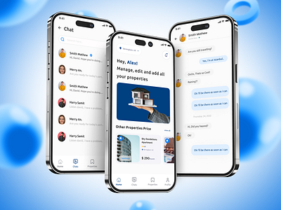 Property Management App UI Design app design chat screen design home app homescreen ios app design main screen messages screen property property app property management app ui ui design ux design