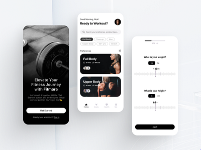 'Fitmore' Workout App app design ui ux