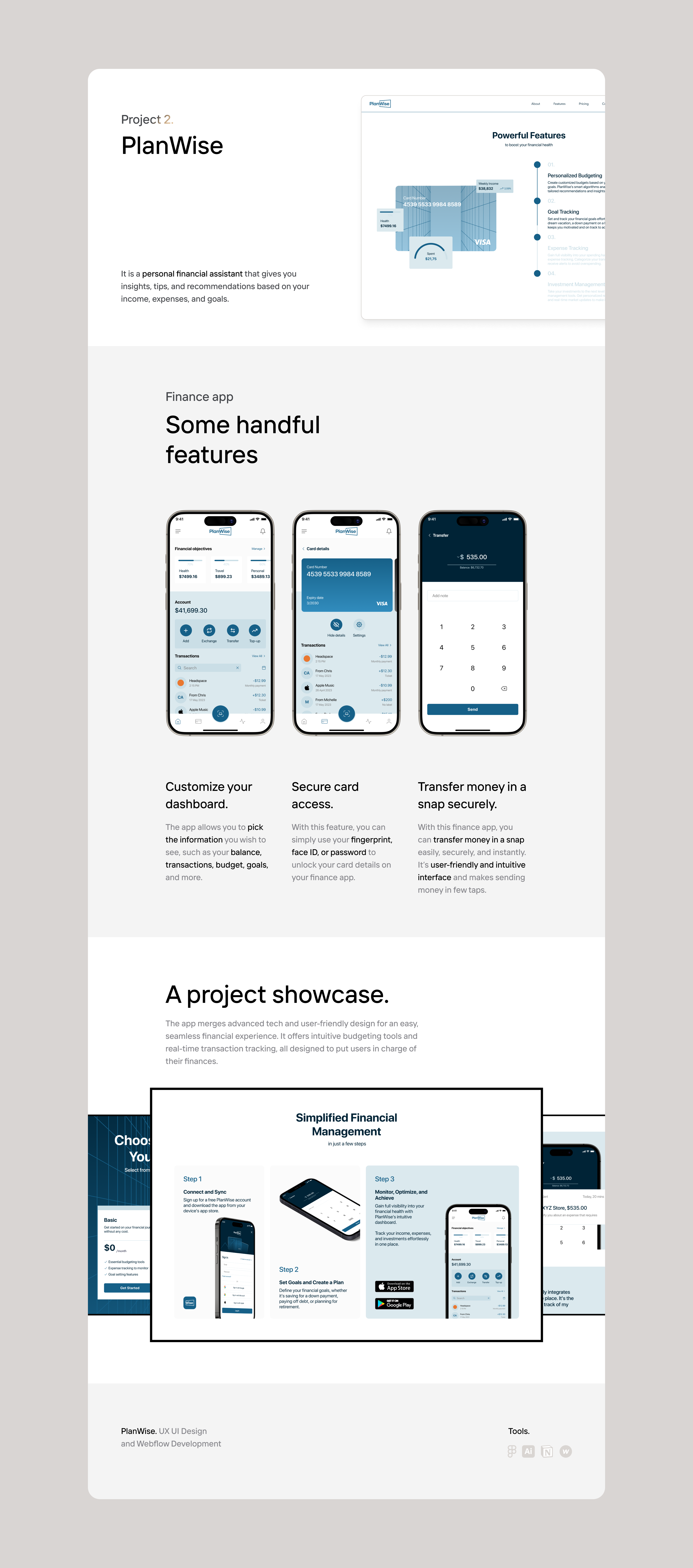 PlanWise - UI UX Design analytics animation card design finance app hero section interactions landing page pricing page ui ui ux design ux