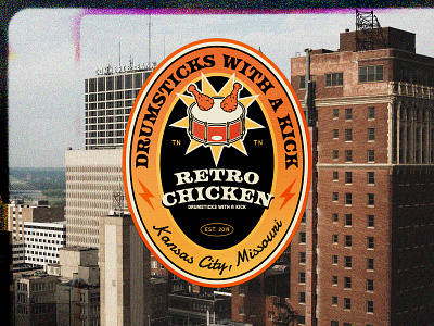 Retro Chicken Badge badge branding brands design drum fried chicken graphic design illustration kansas city logo restaurant south sticker typography vector