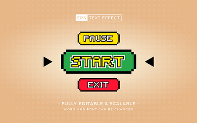 Start Pixel Editable Vector Text Effect. classic game theme design