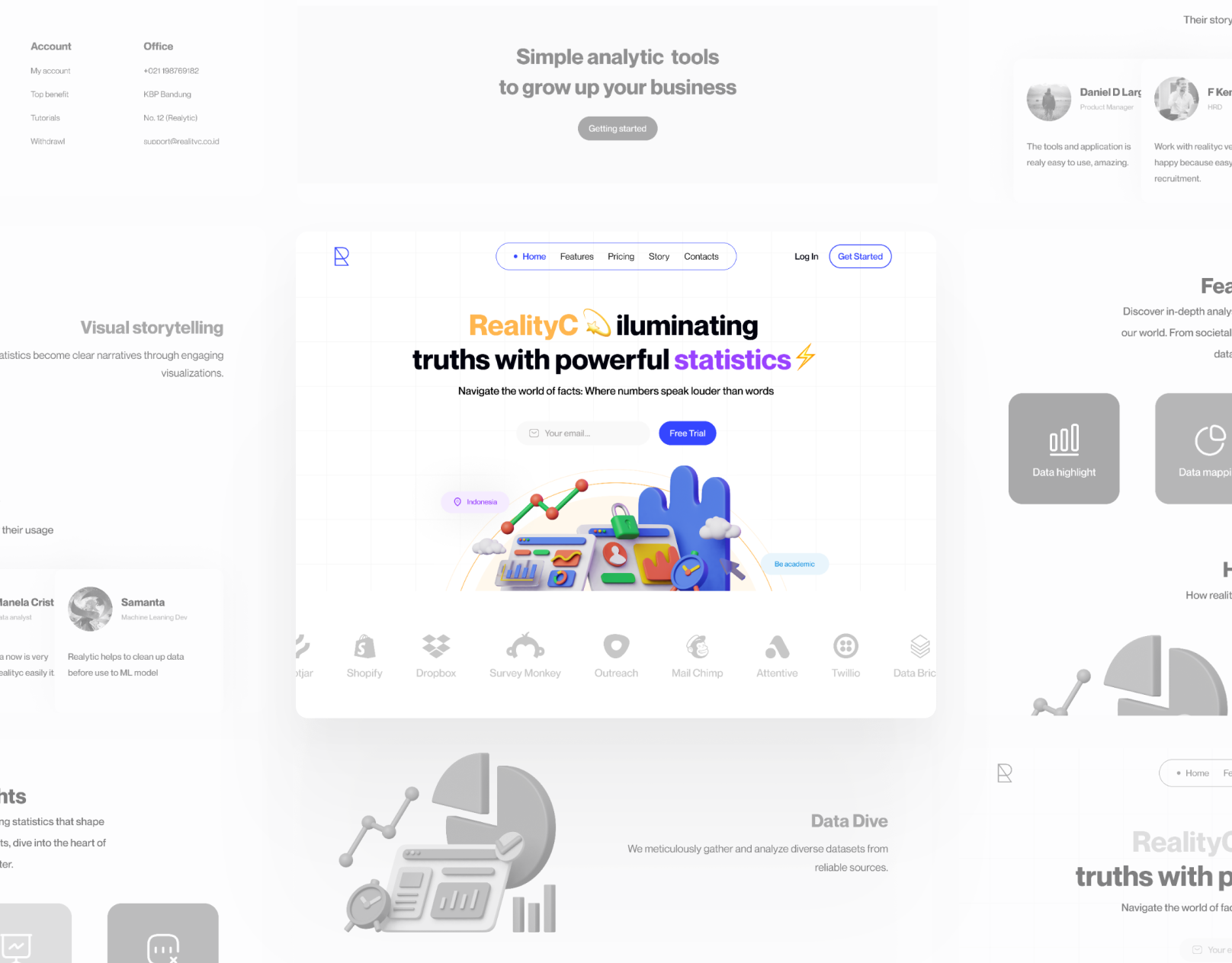 RealytiC - data statistic website branding design graphic design illustration landingpage typography ui ux website