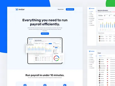 Antler Payroll SaaS landing page dashboard framer interface landingpage minimal payroll saas application saas webflow website