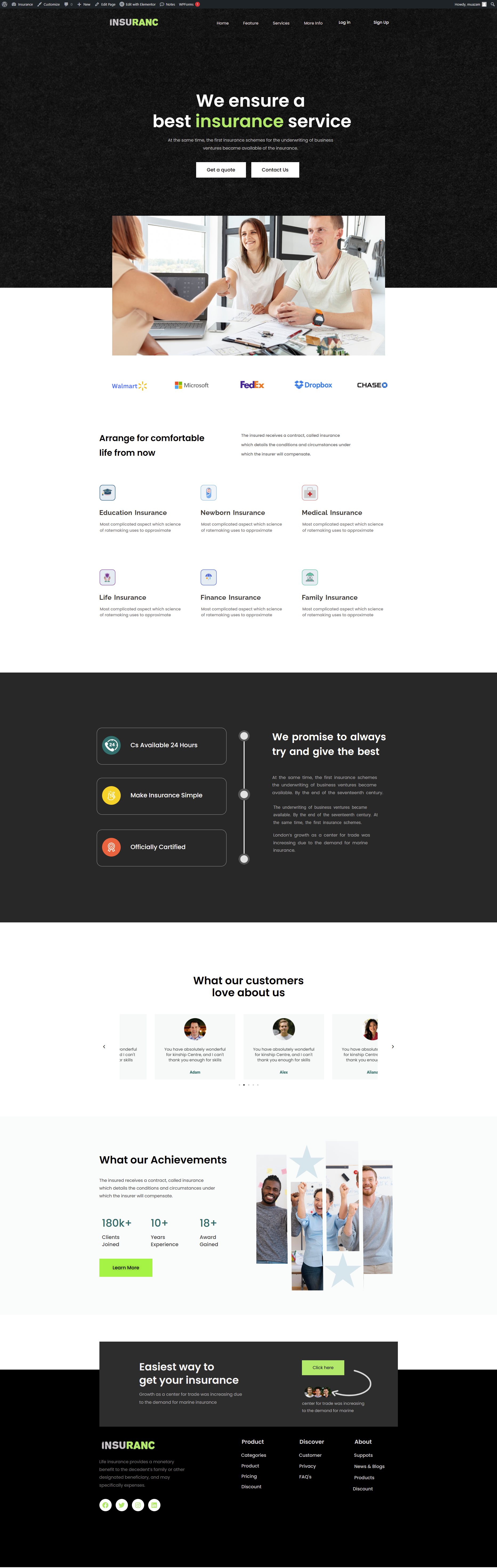 Home Page of Insurance Website business website elementor insurance website website desiging website development wordpress