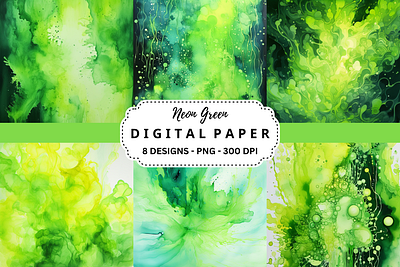 Watercolor Neon Green Background commercial use art