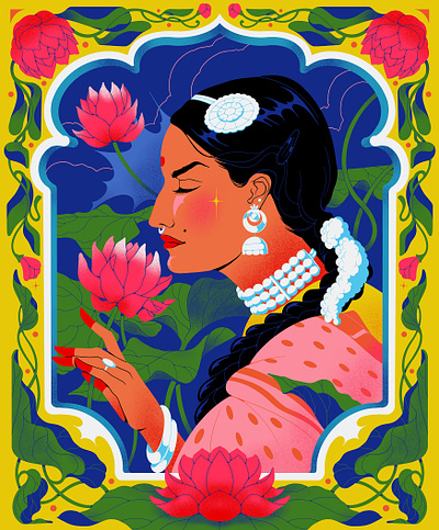 🪷 art design illustration indianart lotus portrait sajid woman