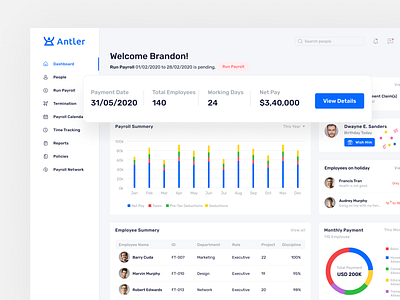 Antler Payroll SaaS Application apps dashboard interface minimal mobile payroll webapps website