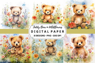 Teddy Bear in Wildflowers Background tumbler wrap