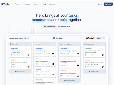 Trello landing page blue browser clean design hero landing landing page minimal product design saas trello ui website