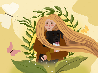 Best Friends Forever | Vector illustration art black dog care cartoon dog flat flat design girl girl with a dog pet vector vector dog