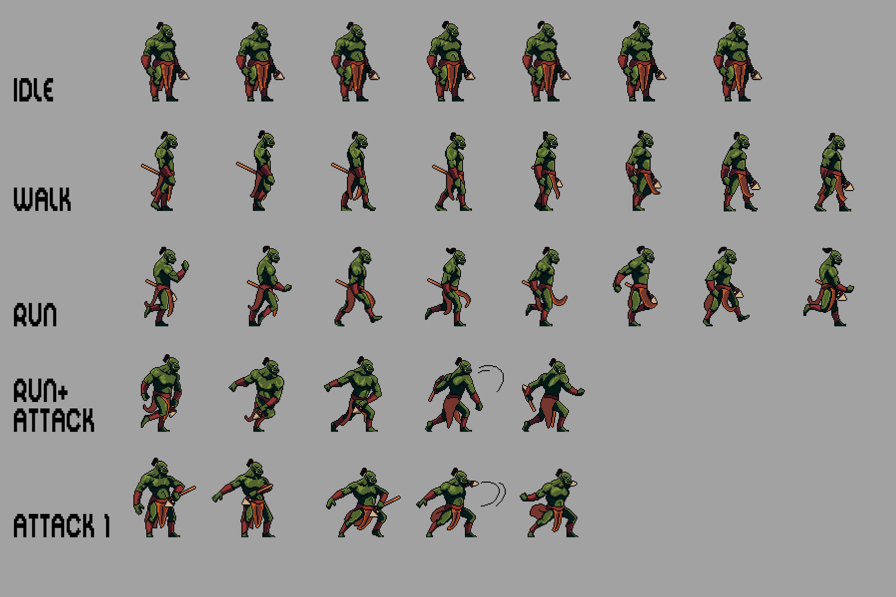 Orc Character Sprite Sheets Pixel Art By 2D Game Assets On Dribbble