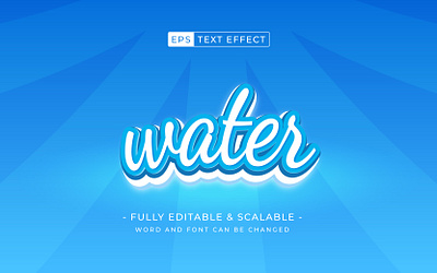 water 3d editable text effect. blue background style graphic