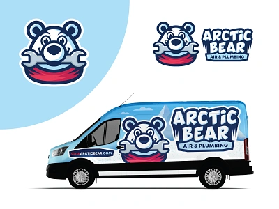 Arctic Bear | Logo and Wrap Design air plumbing animal arctic bear logo bear and wrench cartoon custom logo fleet design hvac logo illustration logo designer mascot bear plumber logo plumbing logo polar bear popular truck design truck wrap van graphic vehicle wrap wrap