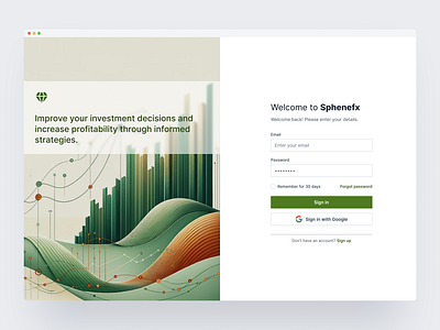 Sphenefx: Seamless Investment Platform Login Screen digital product design