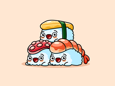 Sushi character cuddling together cute illustration cute mascot cute sushi dish evolution funny adorable illustration japanese food mascot octopus sushi omelette sushi shrimp sushi sumeshi sushi cartoon sushi rice sushi toppings transformation vegetable