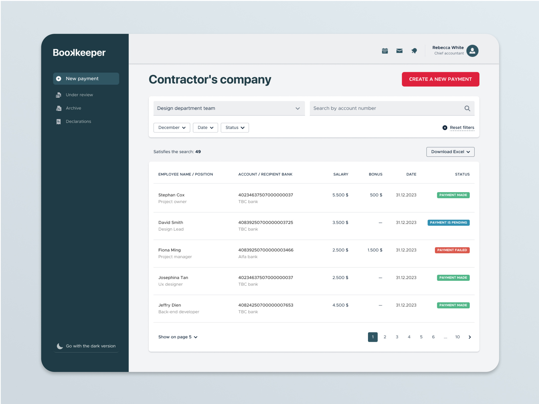 Financial Accounting app bookkeeping design figma tables ui ux uxui web web design