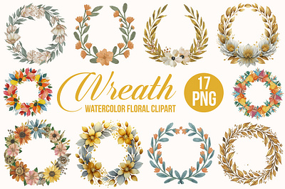 Watercolor Circle Floral Wreath Clipart 3d animation app branding design graphic design illustration logo ui vector