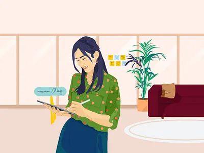 E-signature 2d e sign illustration ipad office signature workplace