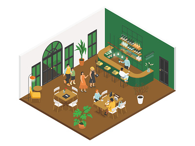 Cozy cafe - colorful isometric illustration bar cafe design drink food illustration interior isometric isometry style vector