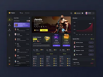 Game Dashboard app battle chart chat chatbox clean darkmode dashboard game gamer illustration interface list slidebar stream twitch uidaily uitrends userexperience ux figma