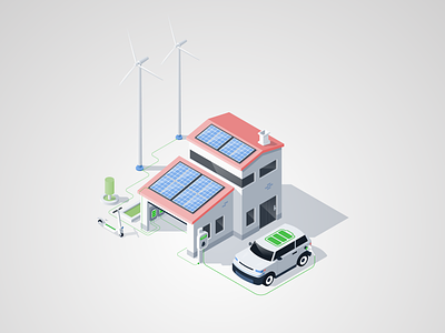Charging With Green Energy battery car charge charging eco electric energy ev garage green home house isometric scooter solar station sustainable vector vehicle wind
