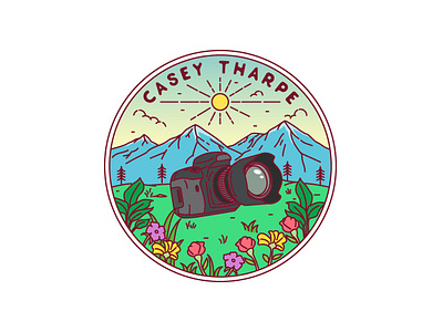 Casey Tharpe adventure badge brand brand design branding camera design emblem illustration label landscape line line art logo logo design monoline pin sticker vector vintage