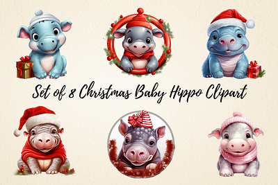 Christmas Baby Hippo Sublimation Clipart mugs