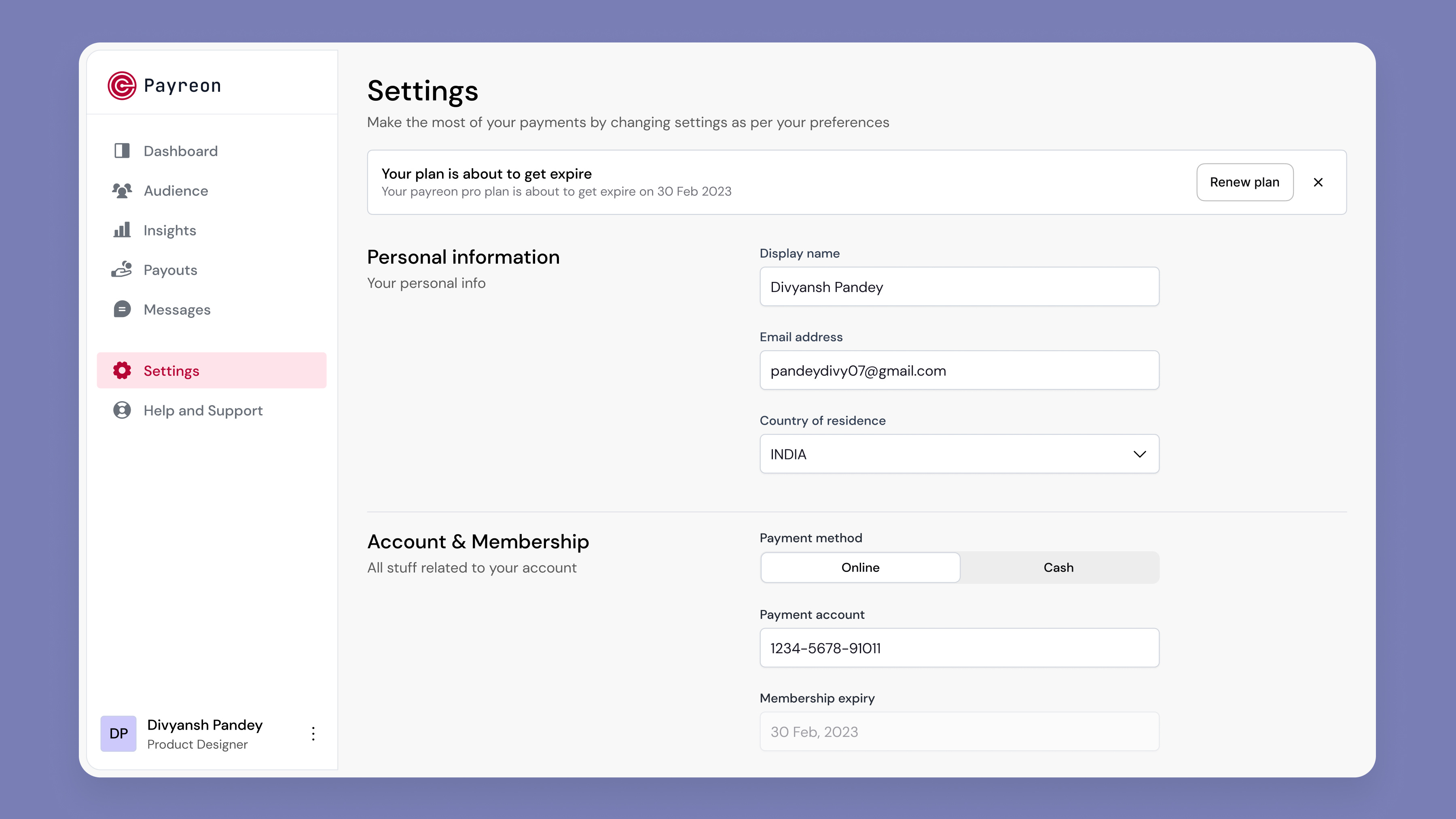 Account Settings Page - UI by Divyansh Pandey on Dribbble