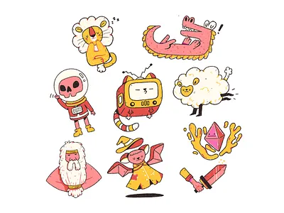 Red Yellow Random Illustration animal character cute illustration illustrator monster playful procreate random red tv yellow