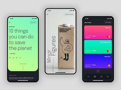 ClimateRewards app app design cards climate education fintech gradient minimal modern ui ux wallet