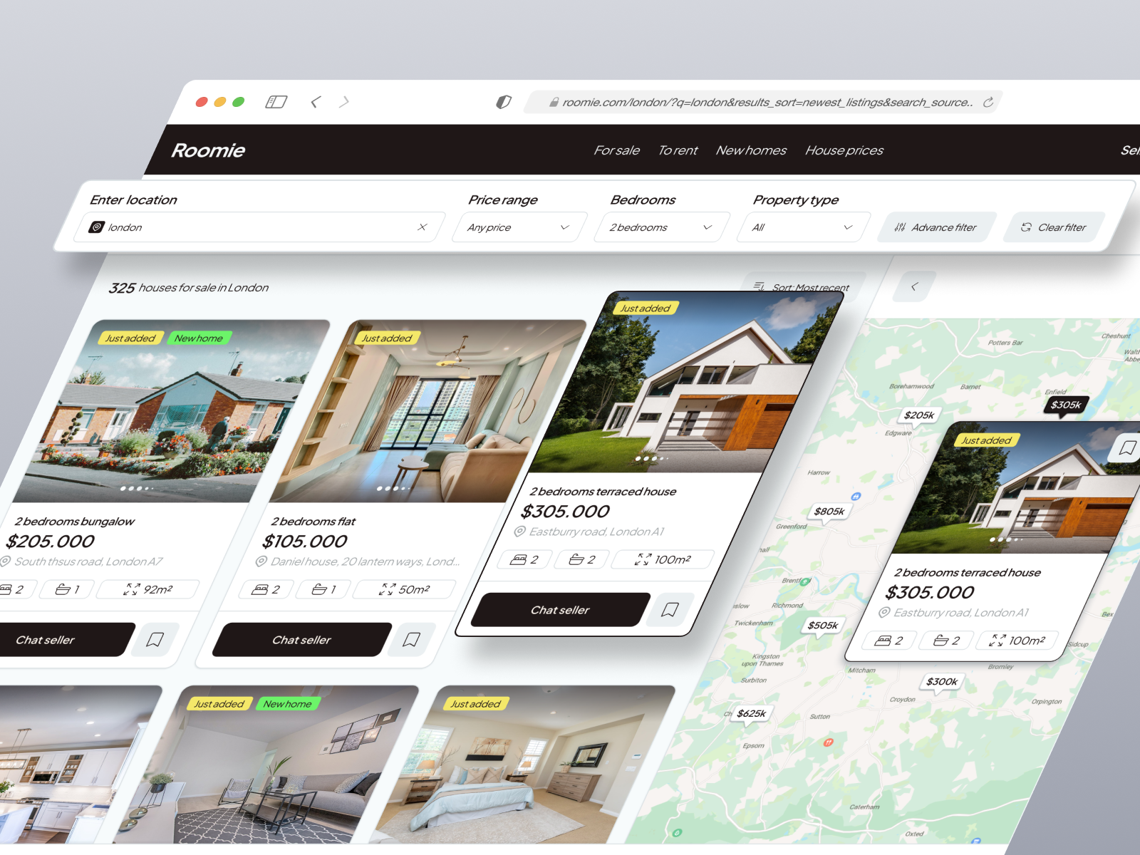 Roomie - Real Estate Finder Web App 🔥 application house house finder marketplace product design property property agency property website real estate real estate agency real estate website search ui uiux webapp website design