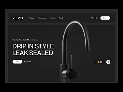 VELVET Landingpage - Spline 3D Concept 3d render darkmode e commerce ecommerce faucet landingpage product shop spline webdesign webflow