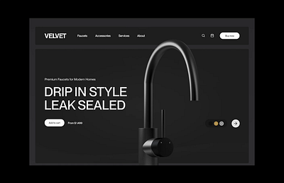 VELVET Landingpage - Spline 3D Concept 3d render darkmode e commerce ecommerce faucet landingpage product shop spline webdesign webflow