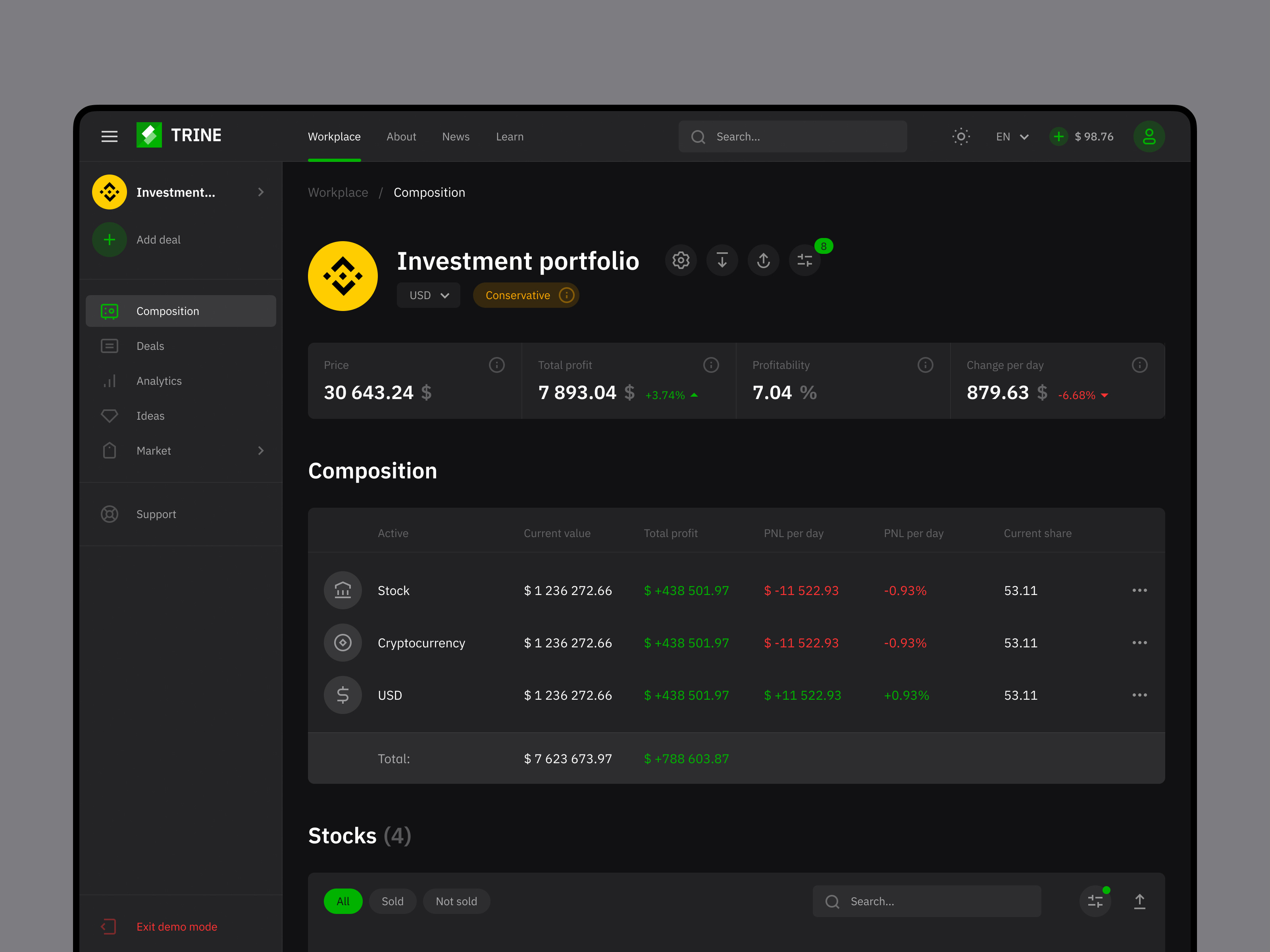 Train - UI/UX cards crupto finance graph investment ui ux