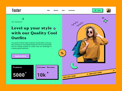 Toster Fashion Websites - Neubrutalism Style branding brutal fashion websites figma hero section illustration landing page neo neo brutalism neon colors neubrutalism nft product designer retro stylish website trendy website ui ux web design websites