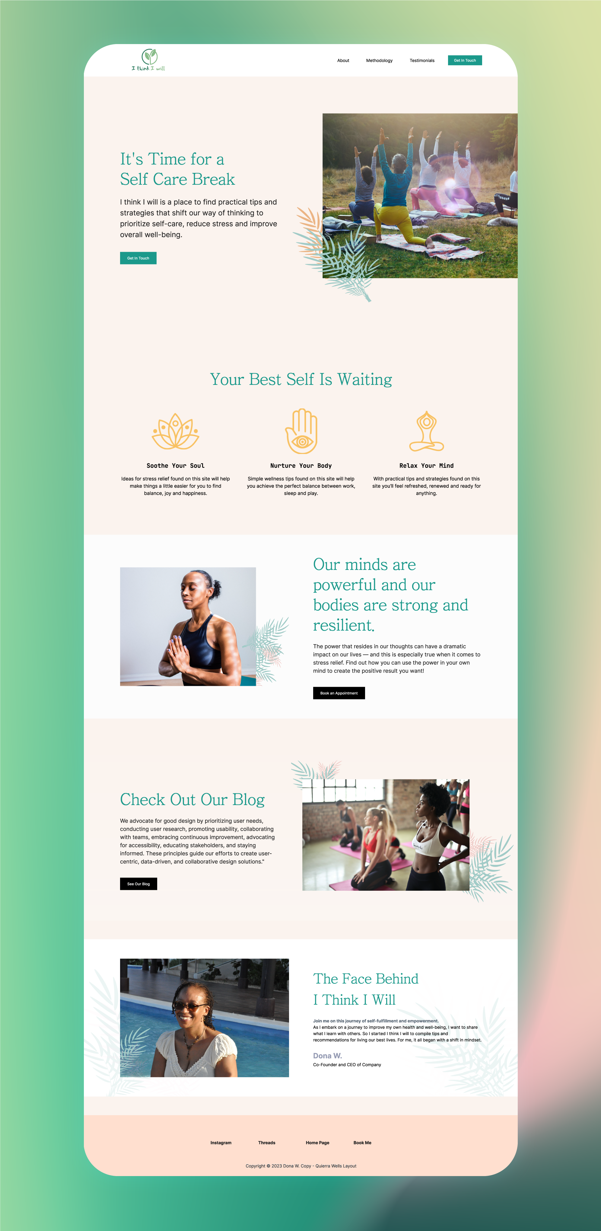 Web Solutions for Health Coaching with Figma and Webflow design figma green health landing page leaves meditation photography self care tan ui ux wellness wellness coach yoga zen